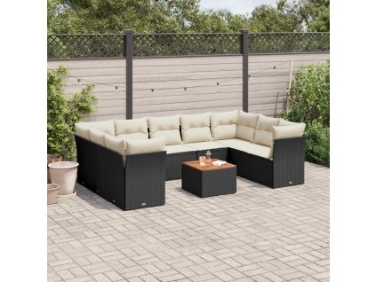 10dílná zahradní sedací souprava s poduškami černá polyratan 3223802