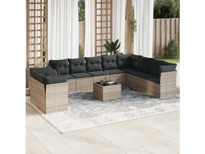 11dílná zahradní sedací souprava s poduškami šedá polyratan 3217872