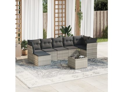8dílná zahradní sedací souprava a podušky světle šedá polyratan 3217982