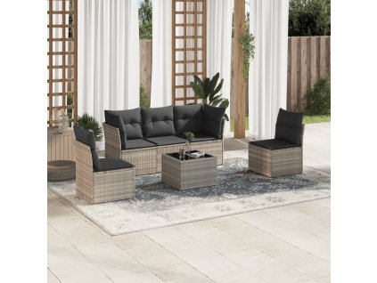 6dílná zahradní sedací souprava a podušky světle šedá polyratan 3249201