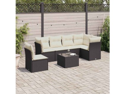 7dílná zahradní sedací souprava s poduškami černá polyratan 3249545
