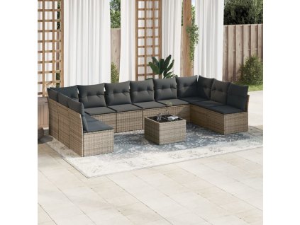 11dílná zahradní sedací souprava s poduškami šedá polyratan 3249939