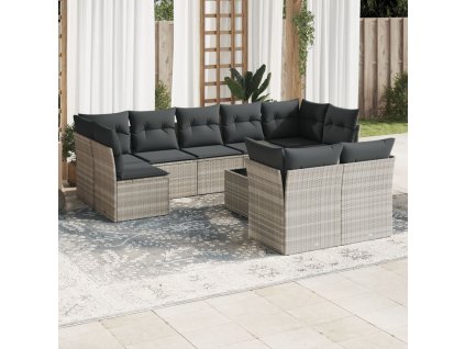 10dílná zahradní sedací souprava podušky světle šedá polyratan 3218162