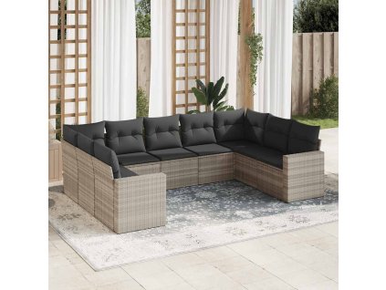 9dílná zahradní sedací souprava a podušky světle šedá polyratan 3219392