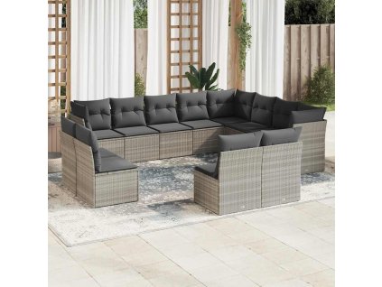 12dílná zahradní sedací souprava podušky světle šedá polyratan 3250311
