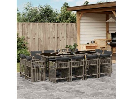 13dílný zahradní jídelní set s poduškami šedý polyratan 3211760