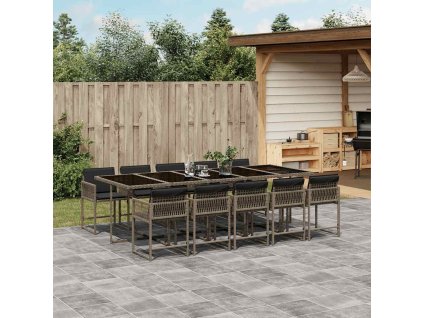 11dílný zahradní jídelní set s poduškami šedý polyratan 3211472