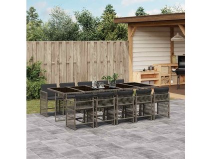 11dílný zahradní jídelní set s poduškami šedý polyratan 3211652