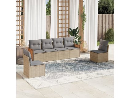 6dílná zahradní sedací souprava s poduškami béžová polyratan 3259945