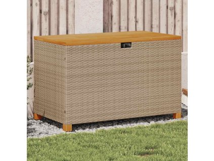 Zahradní úložný box béžový 110 x 55 x 63 cm polyratan akácie 366287
