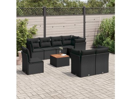 9dílná zahradní sedací souprava s poduškami černá polyratan 3223738