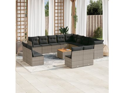 14dílná zahradní sedací souprava s poduškami šedá polyratan 3223939