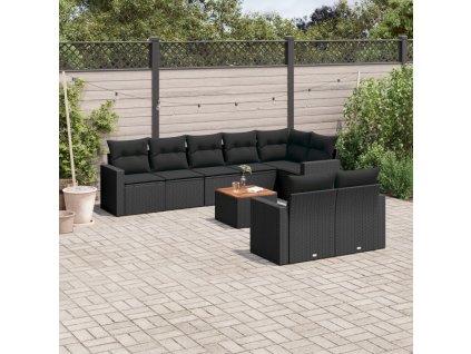 9dílná zahradní sedací souprava s poduškami černá polyratan 3224207