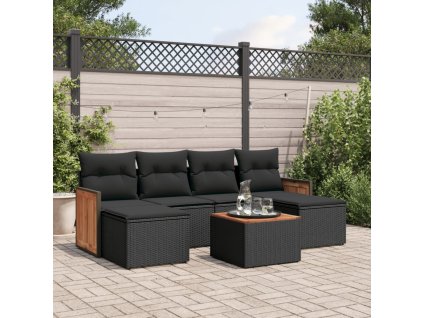 7dílná zahradní sedací souprava s poduškami černá polyratan 3260305