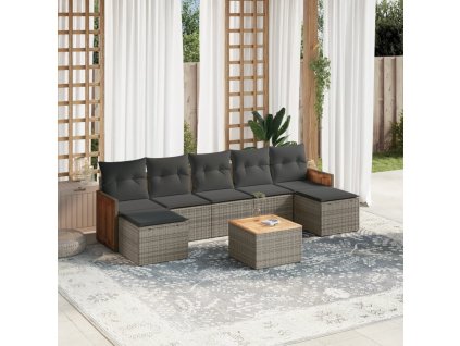 8dílná zahradní sedací souprava s poduškami šedá polyratan 3260324
