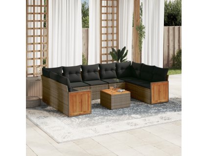 10dílná zahradní sedací souprava s poduškami šedá polyratan 3260366