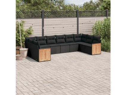 10dílná zahradní sedací souprava s poduškami černá polyratan 3260403