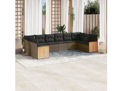 10dílná zahradní sedací souprava s poduškami šedá polyratan 3260408