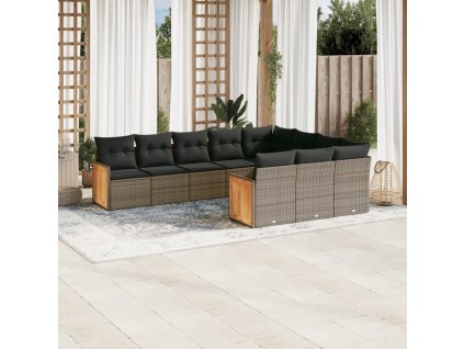 10dílná zahradní sedací souprava s poduškami šedá polyratan 3260422