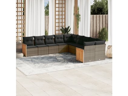 10dílná zahradní sedací souprava s poduškami šedá polyratan 3260436