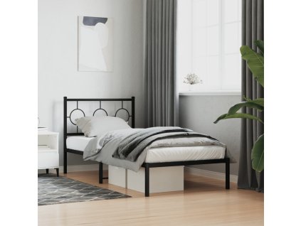 Kovový rám postele s čelem černý 90 x 190 cm 376218