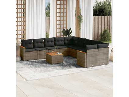 11dílná zahradní sedací souprava s poduškami šedá polyratan 3258763