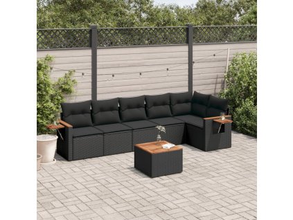 7dílná zahradní sedací souprava s poduškami černá polyratan 3259234
