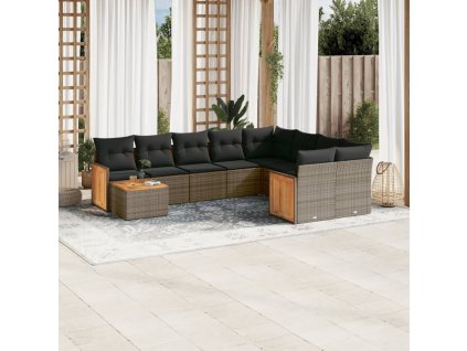 10dílná zahradní sedací souprava s poduškami šedá polyratan 3260401