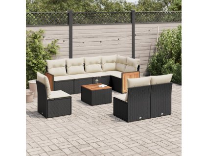 9dílná zahradní sedací souprava s poduškami černá polyratan 3260131