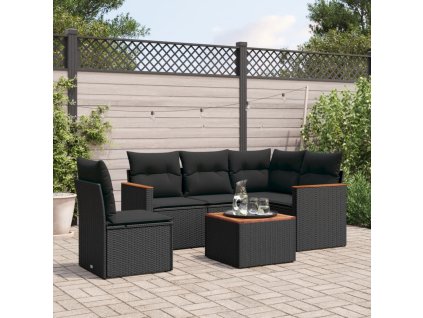 6dílná zahradní sedací souprava s poduškami černá polyratan 3258380