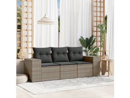 3dílná zahradní sedací souprava s poduškami šedá polyratan 3254597