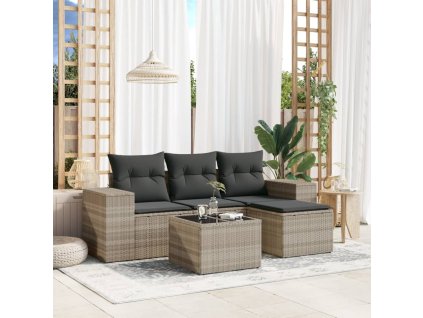 5dílná zahradní sedací souprava a podušky světle šedá polyratan 3254819