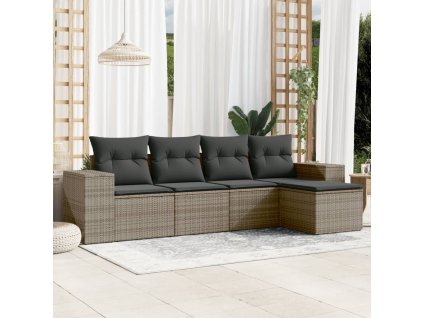 5dílná zahradní sedací souprava s poduškami šedá polyratan 3254827