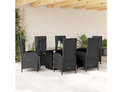 7dílný zahradní jídelní set s poduškami černý polyratan 3213530