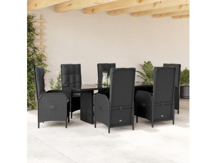 7dílný zahradní jídelní set s poduškami černý polyratan 3213524