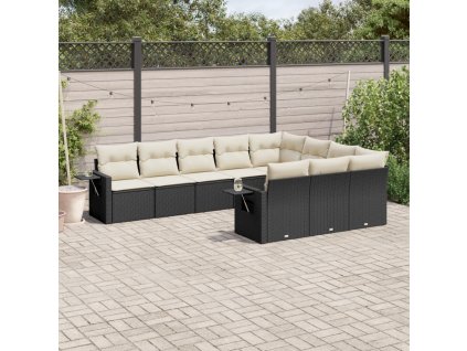 10dílná zahradní sedací souprava s poduškami černá polyratan 3253023