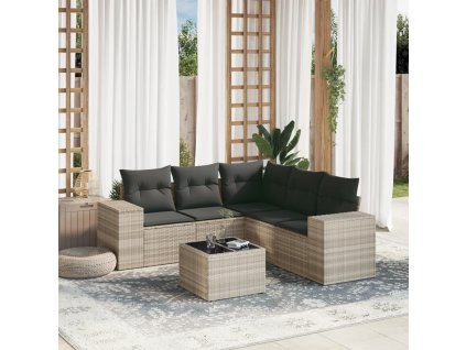 6dílná zahradní sedací souprava a podušky světle šedá polyratan 3254899