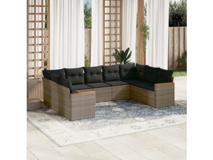 9dílná zahradní sedací souprava s poduškami šedá polyratan 3258679