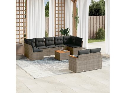 10dílná zahradní sedací souprava s poduškami šedá polyratan 3258700