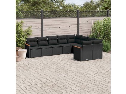 9dílná zahradní sedací souprava s poduškami černá polyratan 3258702