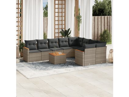 10dílná zahradní sedací souprava s poduškami šedá polyratan 3258714