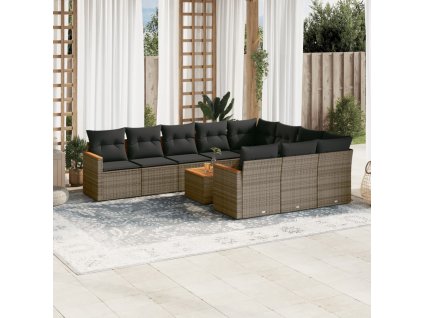 11dílná zahradní sedací souprava s poduškami šedá polyratan 3258749