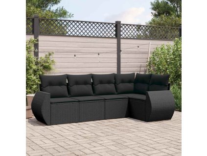5dílná zahradní sedací souprava s poduškami černá polyratan 3253662