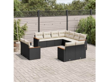 11dílná zahradní sedací souprava s poduškami černá polyratan 3258899