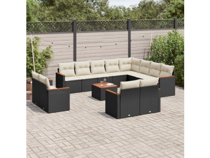 13dílný zahradní sedací souprava s poduškami černý polyratan 3258920