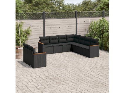 9dílná zahradní sedací souprava s poduškami černá polyratan 3258499