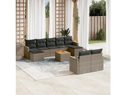 10dílná zahradní sedací souprava s poduškami šedá polyratan 3258812