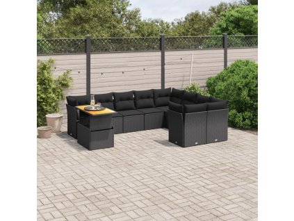 10dílná zahradní sedací souprava s poduškami černá polyratan 3271013