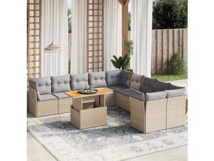 11dílný zahradní sedací souprava s poduškami béžový polyratan 3271045