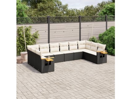 10dílná zahradní sedací souprava s poduškami černá polyratan 3259564